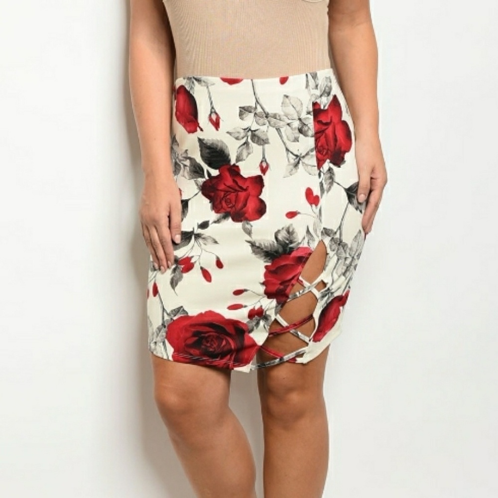 🥀PLUS floral pencil skirt